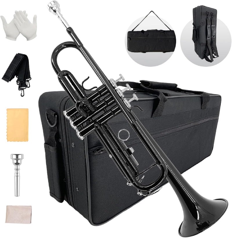 YoungMonic Bb Standard Trumpet Set for Beginners or students with Carrying Hard Case, 7C Mouthpiece, Cleaning Cloth and Gloves - Image 1